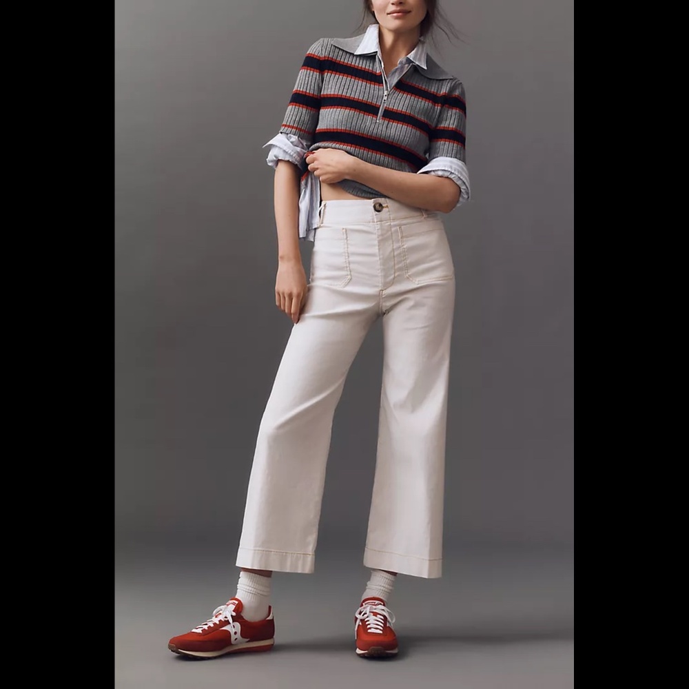 Anthropologie Colette Cropped Wide-Leg Pants by Maeve: Contrast-Stitch Edition